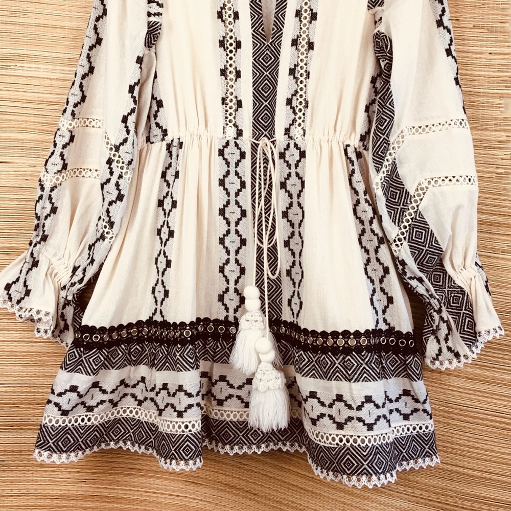 Hemant & Nandita Moira Boho Short Dress In Natural / Black Size M - Picture 4 of 14